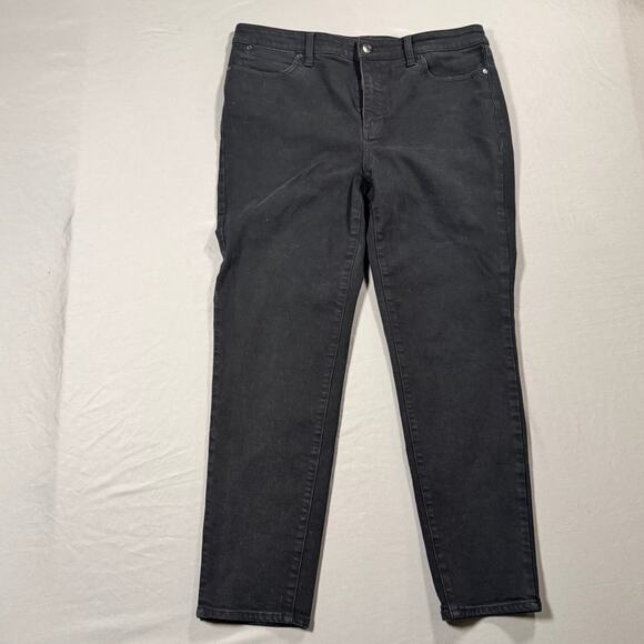 Talbots Women's Classic High Waist Slim Straight Ankle Jeans Black Raven Wash 12 - Picture 2 of 9